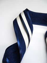 Elegant Navy & Cream Ribbon Trio Set – Luxury Woven & Satin Decorative Ribbon Bundle for Fashion & Gift Styling
