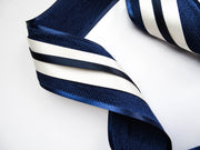 Elegant Navy & Cream Ribbon Trio Set – Luxury Woven & Satin Decorative Ribbon Bundle for Fashion & Gift Styling