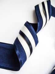Elegant Navy & Cream Ribbon Trio Set – Luxury Woven & Satin Decorative Ribbon Bundle for Fashion & Gift Styling
