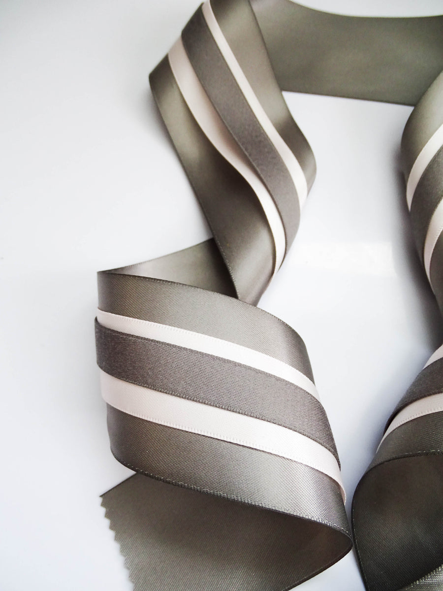 Elegant Charcoal & Cream Ribbon Trio Set – Luxury Satin & Cotton Decorative Ribbon Bundle for Fashion & Gift Styling