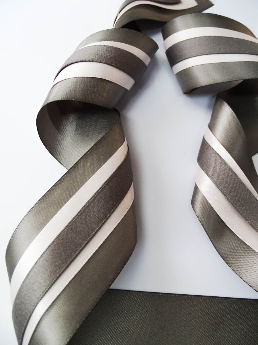 Elegant Charcoal & Cream Ribbon Trio Set – Luxury Satin & Cotton Decorative Ribbon Bundle for Fashion & Gift Styling