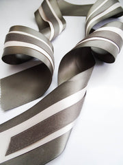 Elegant Charcoal & Cream Ribbon Trio Set – Luxury Satin & Cotton Decorative Ribbon Bundle for Fashion & Gift Styling