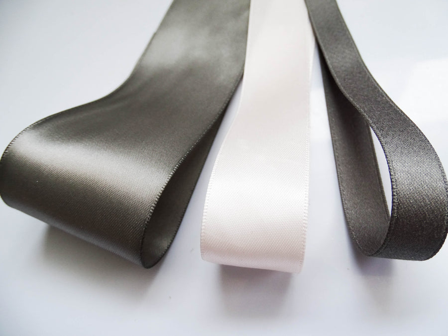 Elegant Charcoal & Cream Ribbon Trio Set – Luxury Satin & Cotton Decorative Ribbon Bundle for Fashion & Gift Styling
