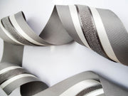 Elegant Grey & Cream Ribbon Trio Set – Luxury Grosgrain, Satin & Woven Decorative Ribbon Bundle for Fashion & Gift Styling