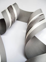 Elegant Grey & Cream Ribbon Trio Set – Luxury Grosgrain, Satin & Woven Decorative Ribbon Bundle for Fashion & Gift Styling