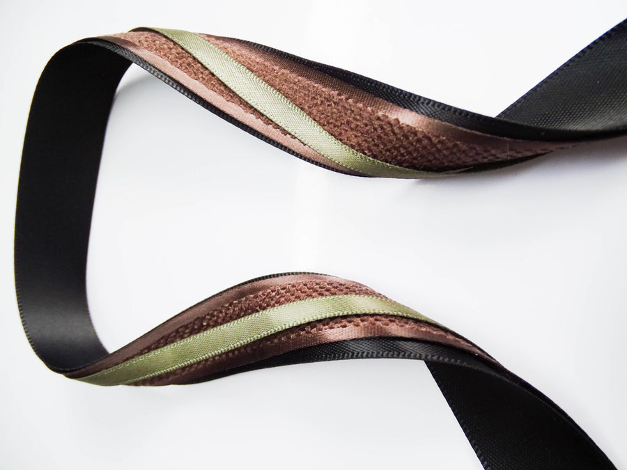 Elegant Black, Coffee & Green Ribbon Trio Set – Luxury Satin & Fine Woven Decorative Ribbon Bundle for Fashion & Gift Styling
