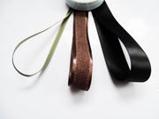 Elegant Black, Coffee & Green Ribbon Trio Set – Luxury Satin & Fine Woven Decorative Ribbon Bundle for Fashion & Gift Styling