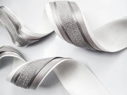 Elegant Cream & Grey Ribbon Trio Set – Luxury Satin & Woven Decorative Ribbon Bundle for Fashion, Gift Wrapping & Event Styling
