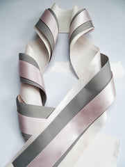 Elegant Cream, Grey & Pink Satin Ribbon Trio Set – Luxury Decorative Ribbon Bundle for Fashion & Gift Styling
