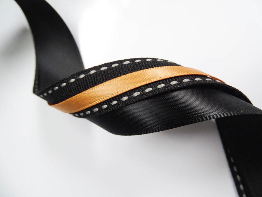 Elegant Black & Gold Ribbon Trio Set – Luxury Satin, Grosgrain & Metallic Decorative Ribbon Bundle for Fashion & Gift Styling