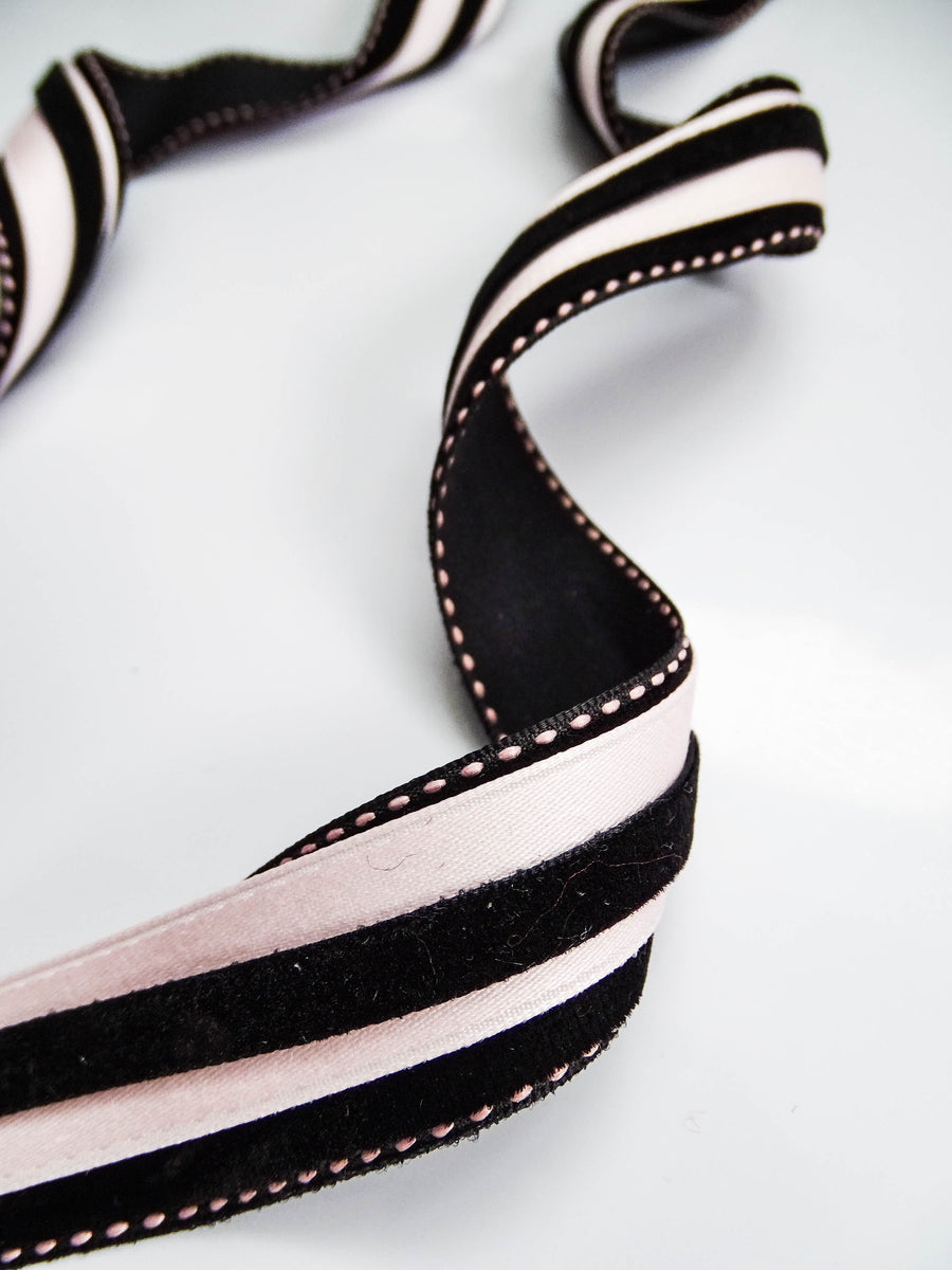 Elegant Black Velvet & Pink Satin Ribbon Trio Set – Luxury Lace Trim Decorative Ribbon Bundle for Fashion & Gift Styling