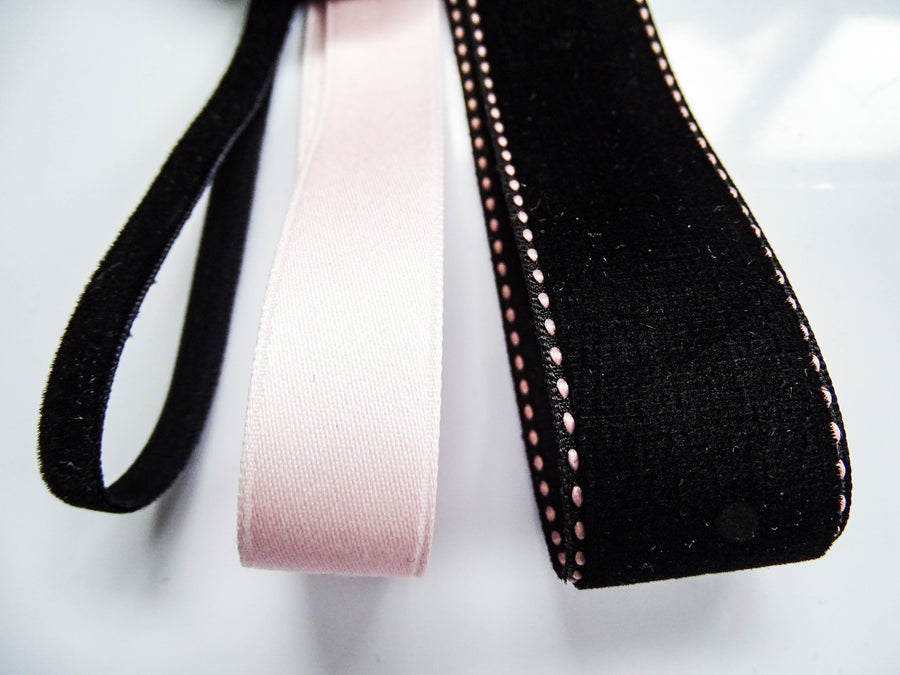 Elegant Black Velvet & Pink Satin Ribbon Trio Set – Luxury Lace Trim Decorative Ribbon Bundle for Fashion & Gift Styling