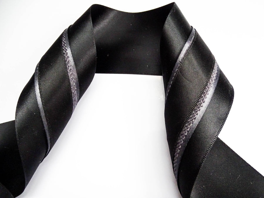 Elegant Black & Charcoal Ribbon Trio Set – Luxury Satin & Woven Decorative Ribbon Bundle for Fashion, Gift Wrapping & Event Styling
