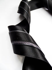 Elegant Black & Charcoal Ribbon Trio Set – Luxury Satin & Woven Decorative Ribbon Bundle for Fashion, Gift Wrapping & Event Styling
