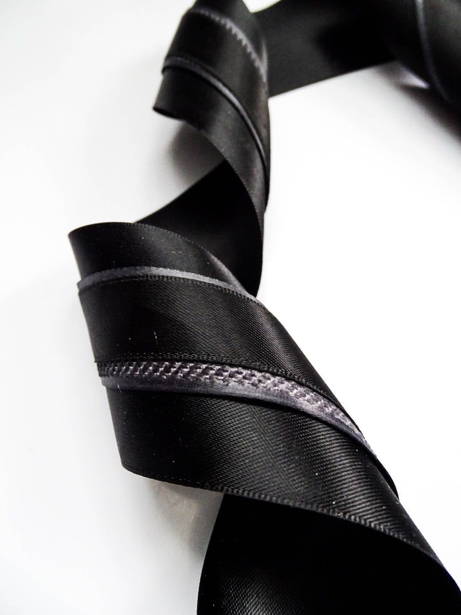 Elegant Black & Charcoal Ribbon Trio Set – Luxury Satin & Woven Decorative Ribbon Bundle for Fashion, Gift Wrapping & Event Styling