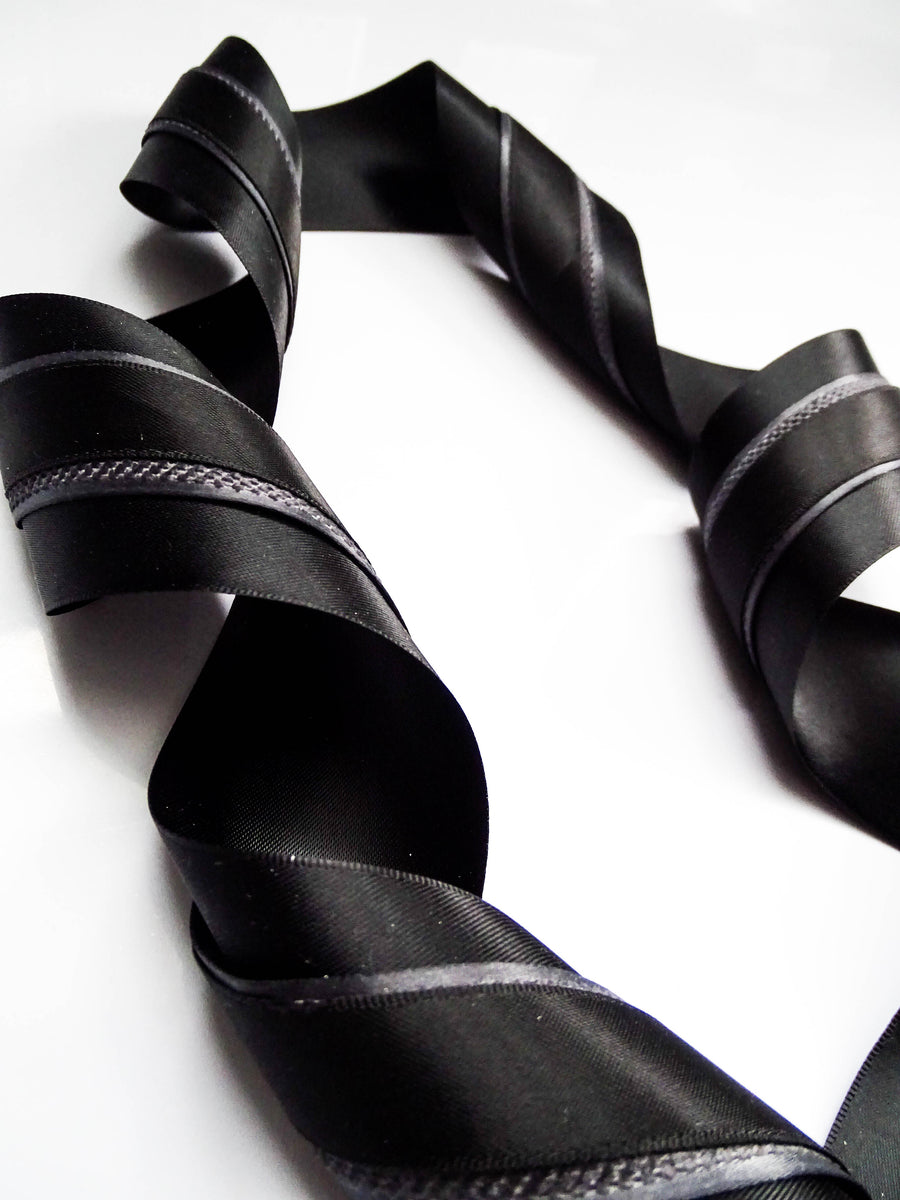 Elegant Black & Charcoal Ribbon Trio Set – Luxury Satin & Woven Decorative Ribbon Bundle for Fashion, Gift Wrapping & Event Styling
