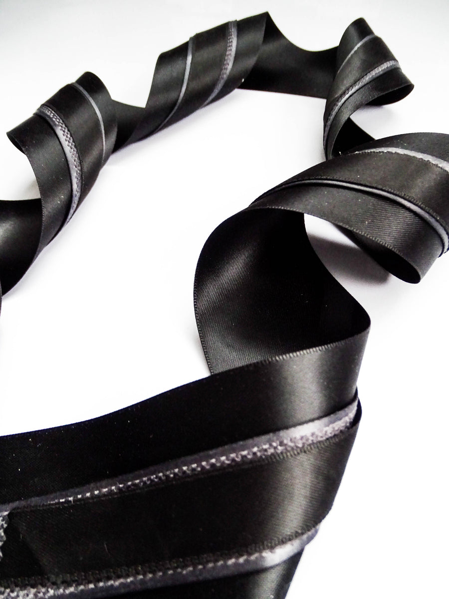 Elegant Black & Charcoal Ribbon Trio Set – Luxury Satin & Woven Decorative Ribbon Bundle for Fashion, Gift Wrapping & Event Styling
