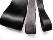Elegant Black & Charcoal Ribbon Trio Set – Luxury Satin & Woven Decorative Ribbon Bundle for Fashion, Gift Wrapping & Event Styling