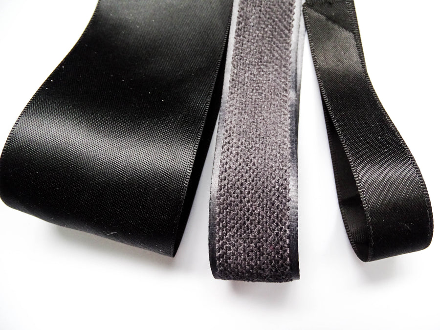 Elegant Black & Charcoal Ribbon Trio Set – Luxury Satin & Woven Decorative Ribbon Bundle for Fashion, Gift Wrapping & Event Styling
