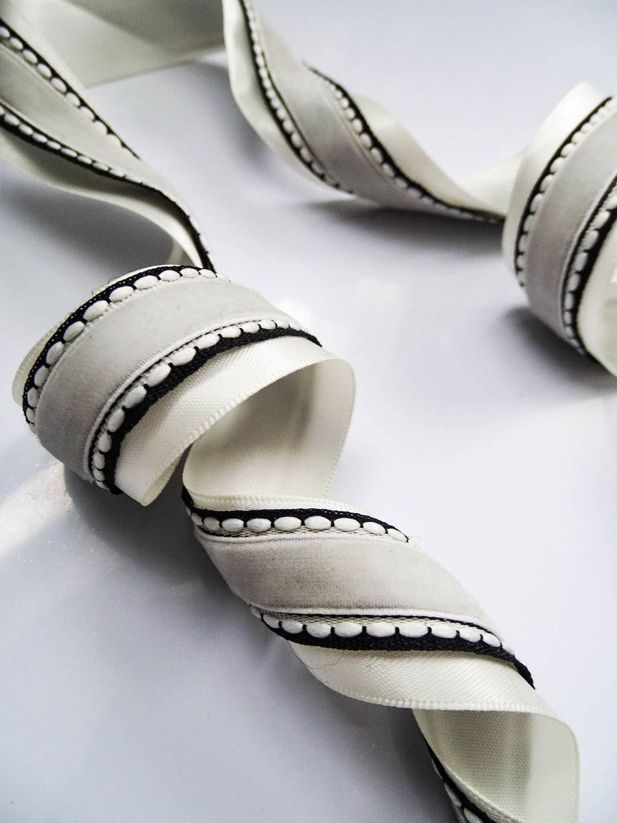 Elegant Ribbon Trio Set – Butter Yellow Satin, Black Ribbon with White Trim & Cream Velvet Decorative Ribbon for Gift Wrapping, Fashion Styling & Luxury DIY Crafts