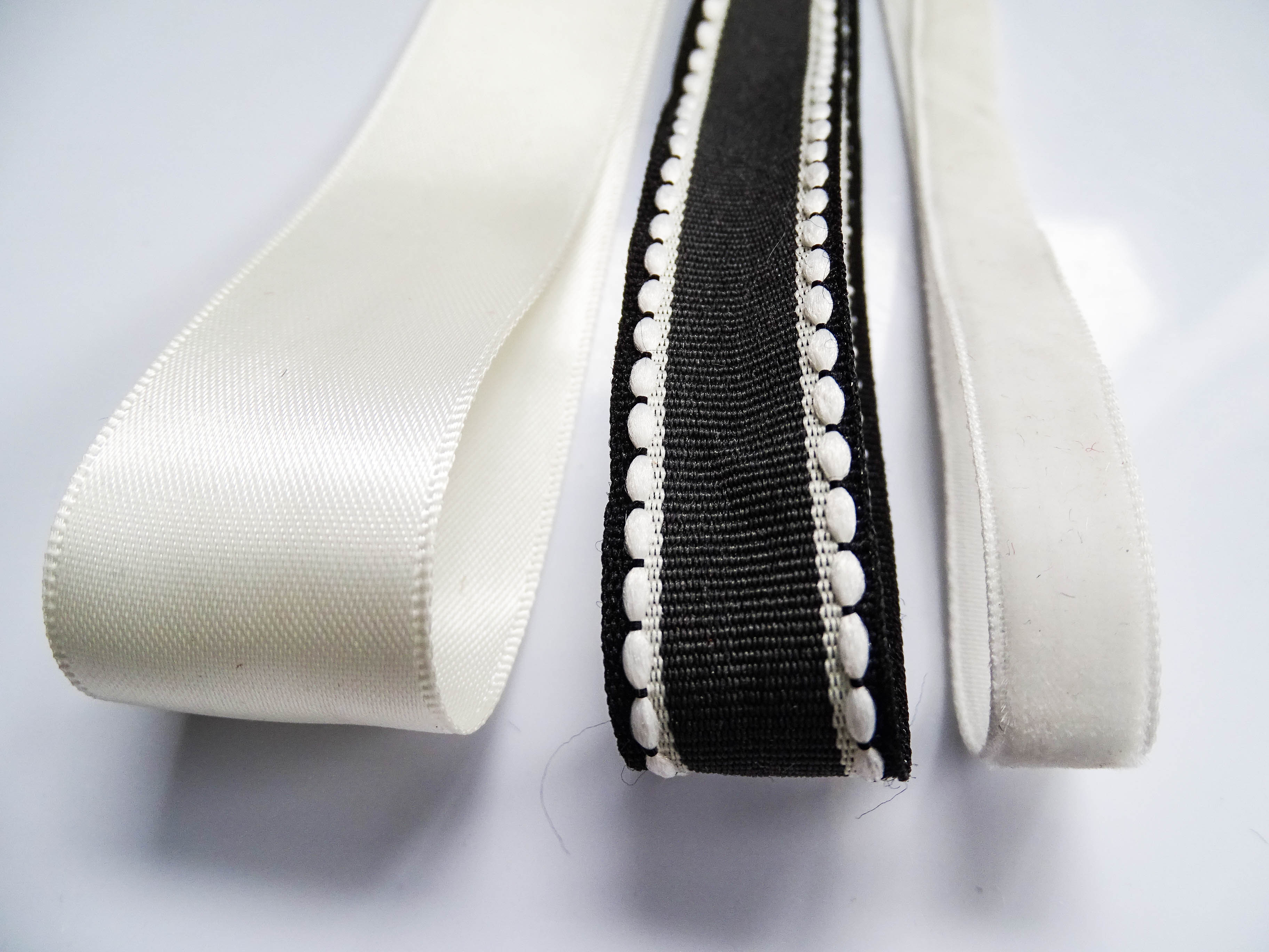Elegant Ribbon Trio Set – Butter Yellow Satin, Black Ribbon with White Trim & Cream Velvet Decorative Ribbon for Gift Wrapping, Fashion Styling & Luxury DIY Crafts