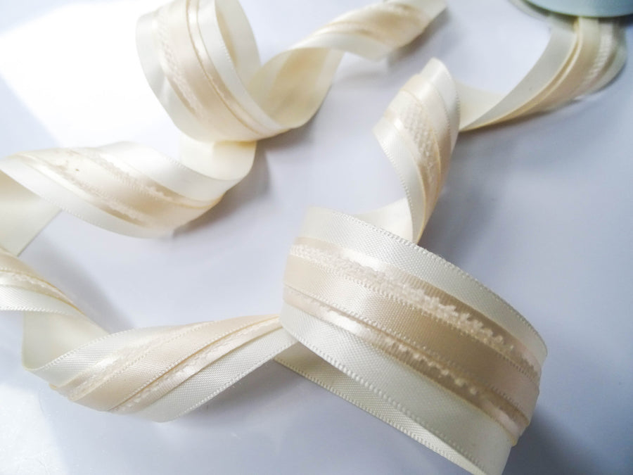 Elegant Cream Satin Ribbon Trio Set – Butter Yellow, Soft Gold & Ivory Decorative Ribbons for Gift Wrapping, Fashion Styling & Luxury DIY Crafts