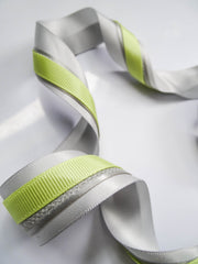 Elegant Silver Grey & Neon Yellow Ribbon Trio Set – Luxury Satin, Woven & Grosgrain Decorative Ribbon Collection