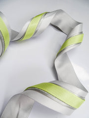 Elegant Silver Grey & Neon Yellow Ribbon Trio Set – Luxury Satin, Woven & Grosgrain Decorative Ribbon Collection