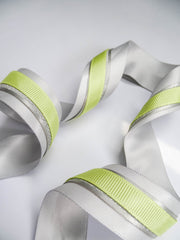 Elegant Silver Grey & Neon Yellow Ribbon Trio Set – Luxury Satin, Woven & Grosgrain Decorative Ribbon Collection