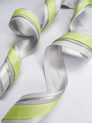 Elegant Silver Grey & Neon Yellow Ribbon Trio Set – Luxury Satin, Woven & Grosgrain Decorative Ribbon Collection