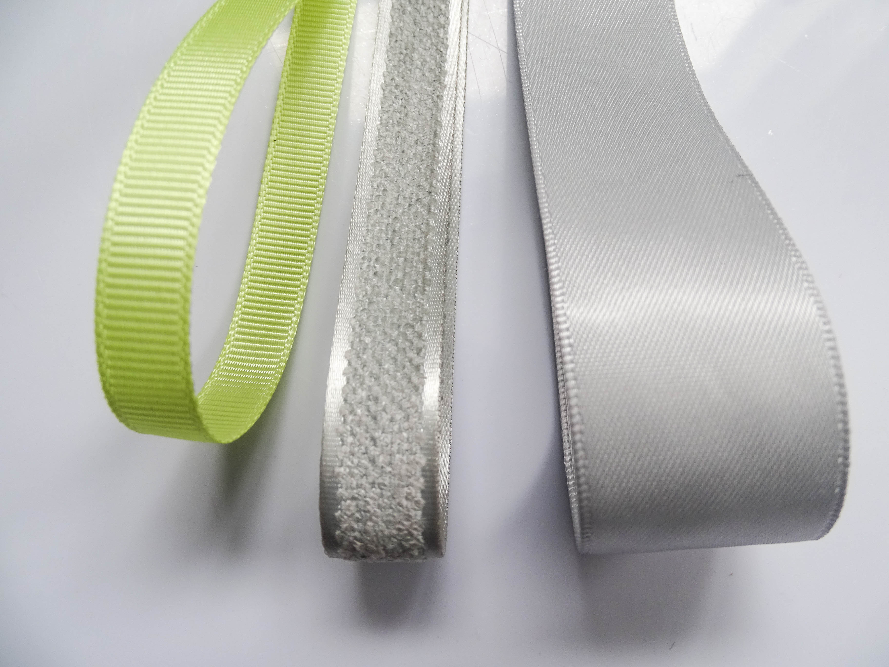Elegant Silver Grey & Neon Yellow Ribbon Trio Set – Luxury Satin, Woven & Grosgrain Decorative Ribbon Collection
