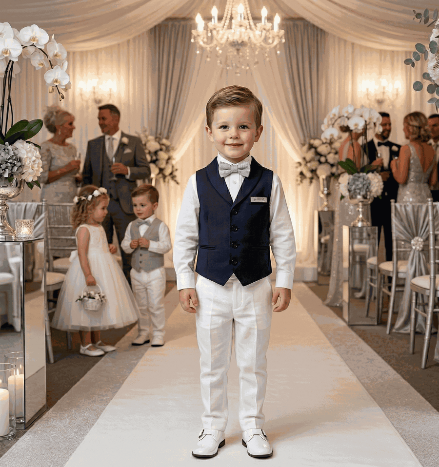Boys Vintage Navy Waistcoat with Peter Pan Collar (3–7 Years) | Formal, School & Occasion Vest