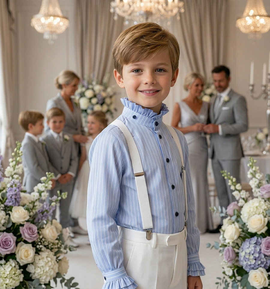 Boys Vintage Light Blue Shirt with Removable Collar (4–14 Years) | Smart Casual & Formal Top