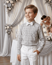 Boys plaid flannel shirt in classic check pattern, soft brushed cotton, long sleeve casual top for ages 3-12 years