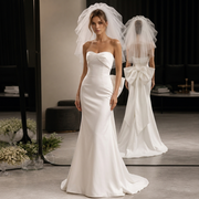 Sculpted Strapless Satin Gown - Minimalist Back Bow Mermaid Wedding Dress