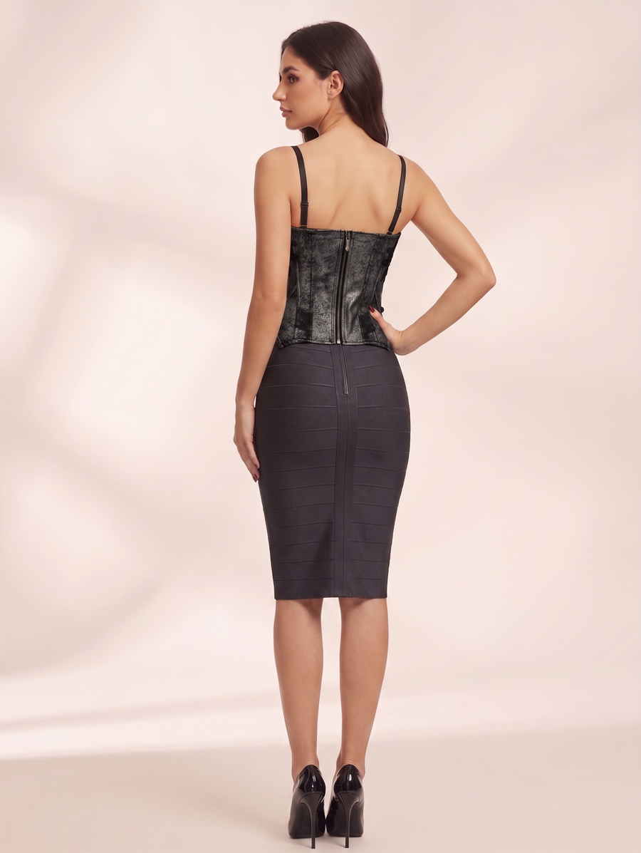 Black Lace Embellished Corset Top – Gradient Polyester Structured Bustier for Evening & Elevated Daily Wear