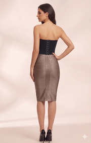 LALLORA Sculpting Black Corset Top – Hand-Beaded Satin Bustier