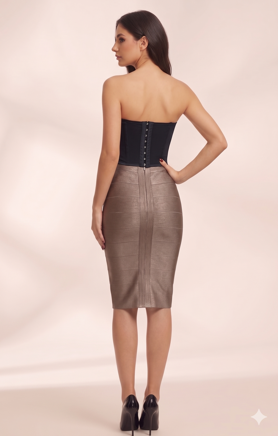 LALLORA Sculpting Black Corset Top – Hand-Beaded Satin Bustier