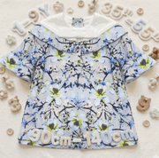 Toddler girl wearing LAVANZEY floral princess dress with removable sleeves for weddings and birthdays