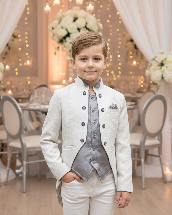 Boys Jacquard Satin Tuxedo Blazer (4–7 Years) | Vintage Wedding Page Boy Dinner Jacket
