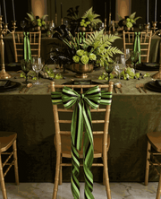 Emerald green satin ribbon set with three textured ribbons for elegant styling and gift wrapping