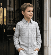 blue and red boys plaid flannel shirt cotton check long sleeve casual top for kids aged 3-12 years