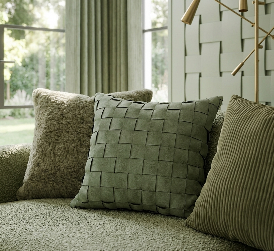 Panelled Green Cushion Cover - Modern Texture with Crafted Detail