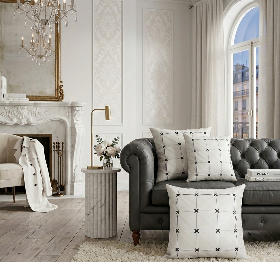 Minimalist Embroidered Cushion Cover - Subtle Texture for Refined Interiors