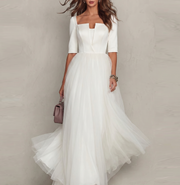 Minimalist Square Neck Tulle Ball Gown - Elegant Couture Wedding Dress