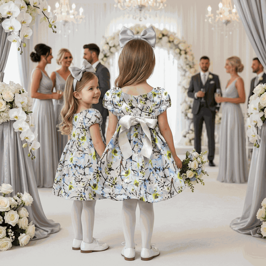 Girls Puff Sleeve Floral A-Line Dress (1–9 Years) | Vintage Princess Party & Occasion Dress