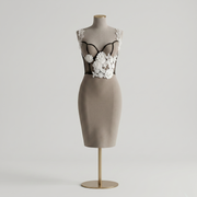 Sculptural Lace Corset & Skirt Set - Hand-Appliquéd Florals