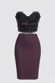 Embroidered Lace Top & High-Waisted Bandage Skirt - A Modern Expression of Feminine Structure and Grace