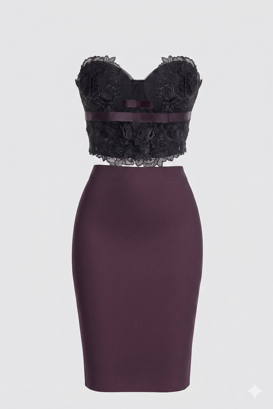 Embroidered Lace Top & High-Waisted Bandage Skirt - A Modern Expression of Feminine Structure and Grace