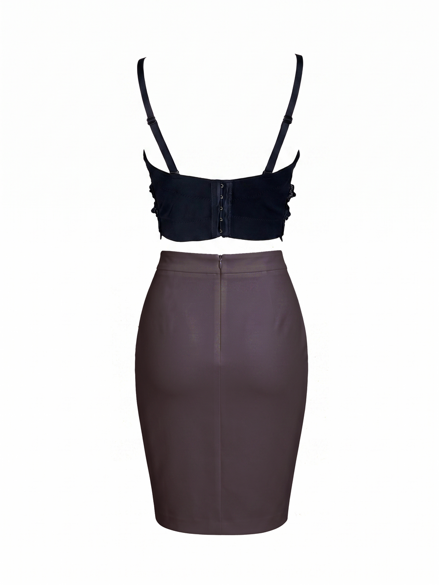 Embroidered Lace Top & High-Waisted Bandage Skirt - A Modern Expression of Feminine Structure and Grace